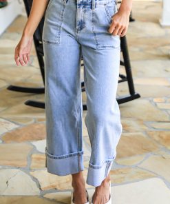 Camille Light Wash High-Rise Cuffed Wide Leg Jeans