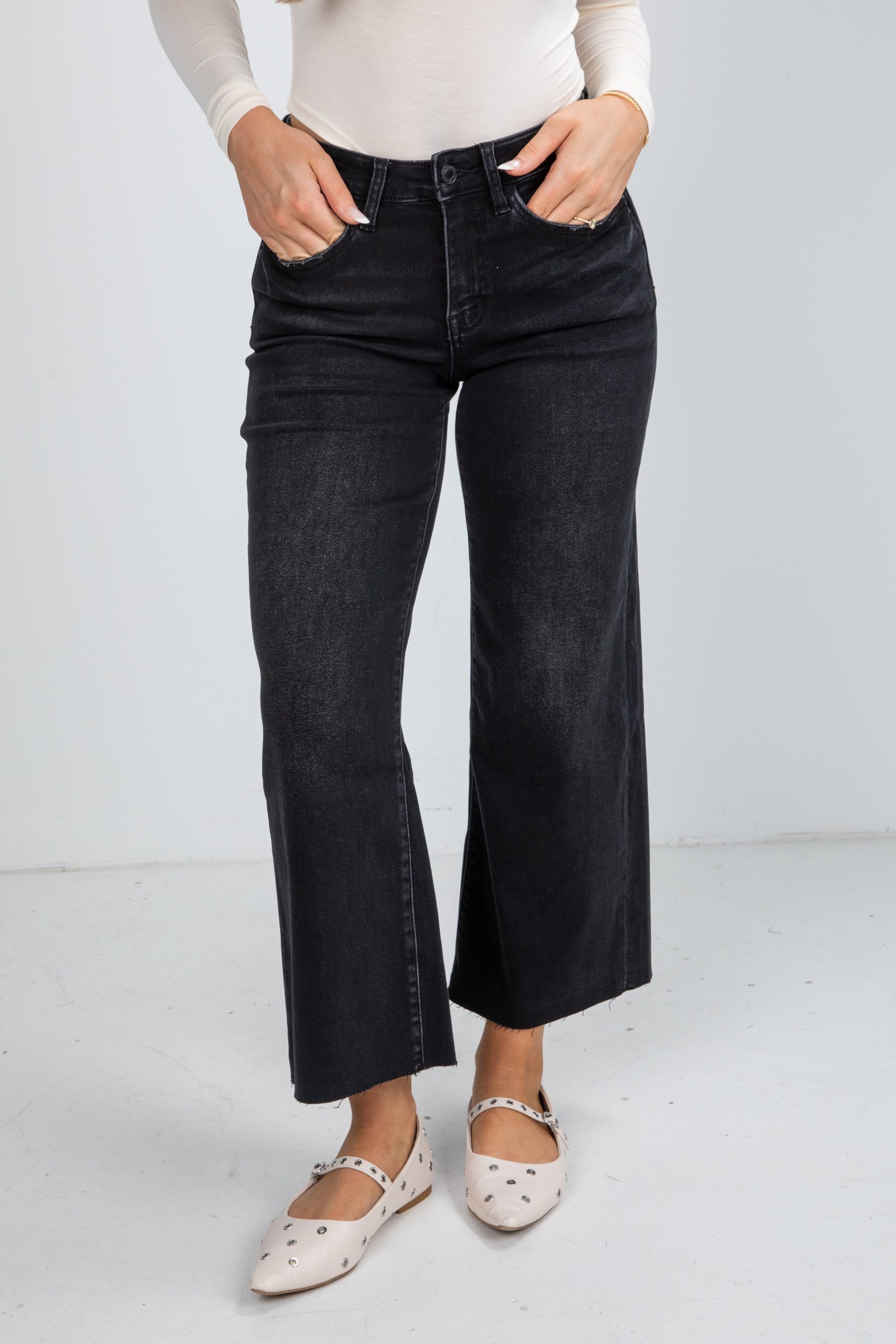 FINAL SALE - Aileeah Black High-Rise Slim Wide Leg Jeans - Image 2