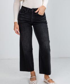 FINAL SALE - Aileeah Black High-Rise Slim Wide Leg Jeans