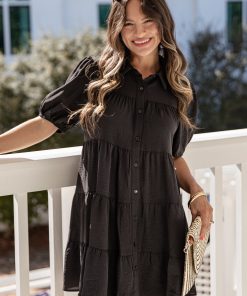 Clean Slate Black Tiered Mini Dress