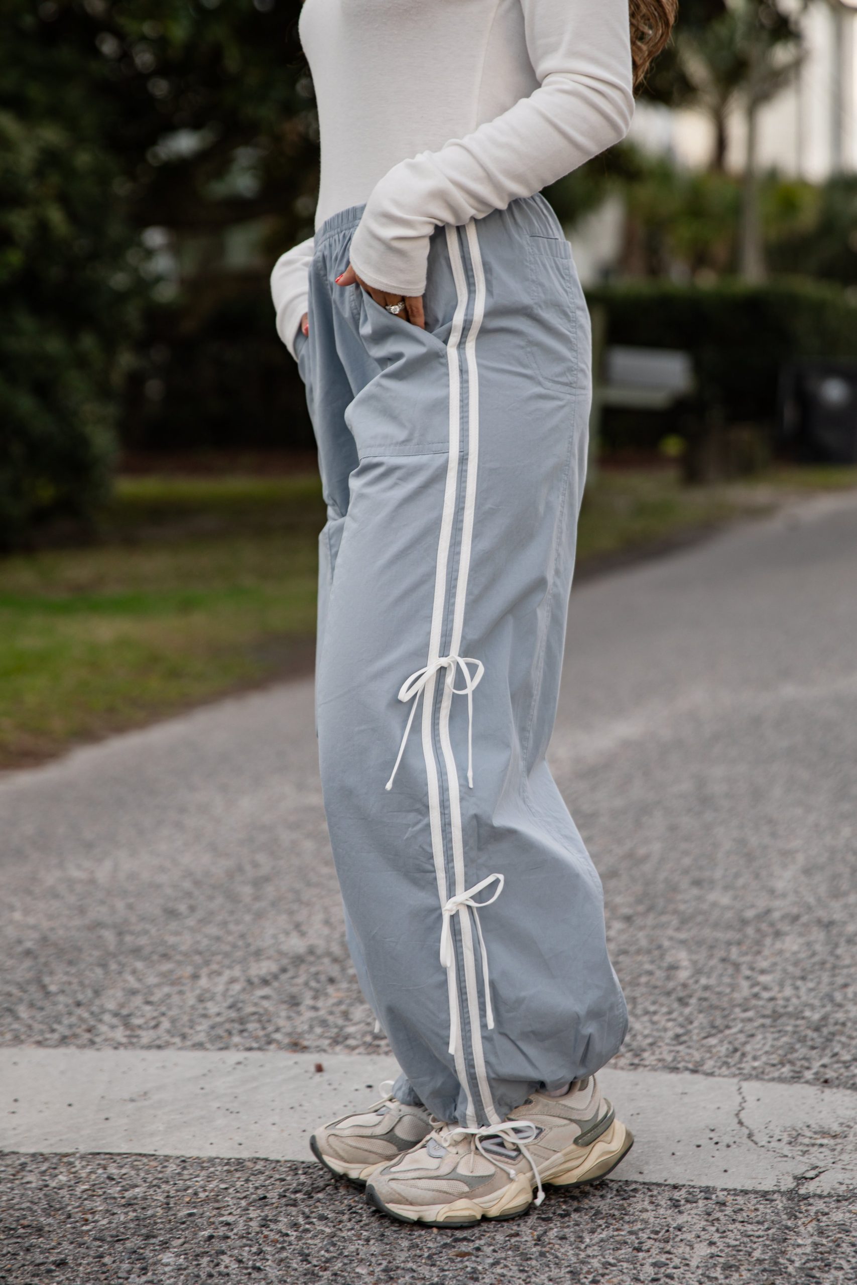 FINAL SALE - Made For You Dusty Blue Drawstring Track Pants - Image 2