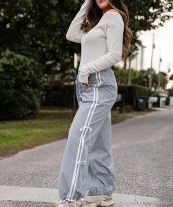 FINAL SALE - Made For You Dusty Blue Drawstring Track Pants
