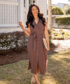 Mocha Muse Button-Front Midi Dress