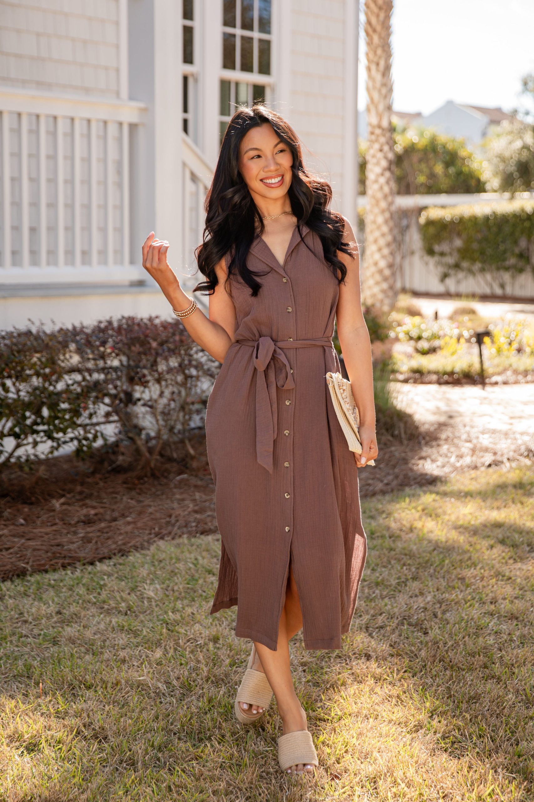Mocha Muse Button-Front Midi Dress