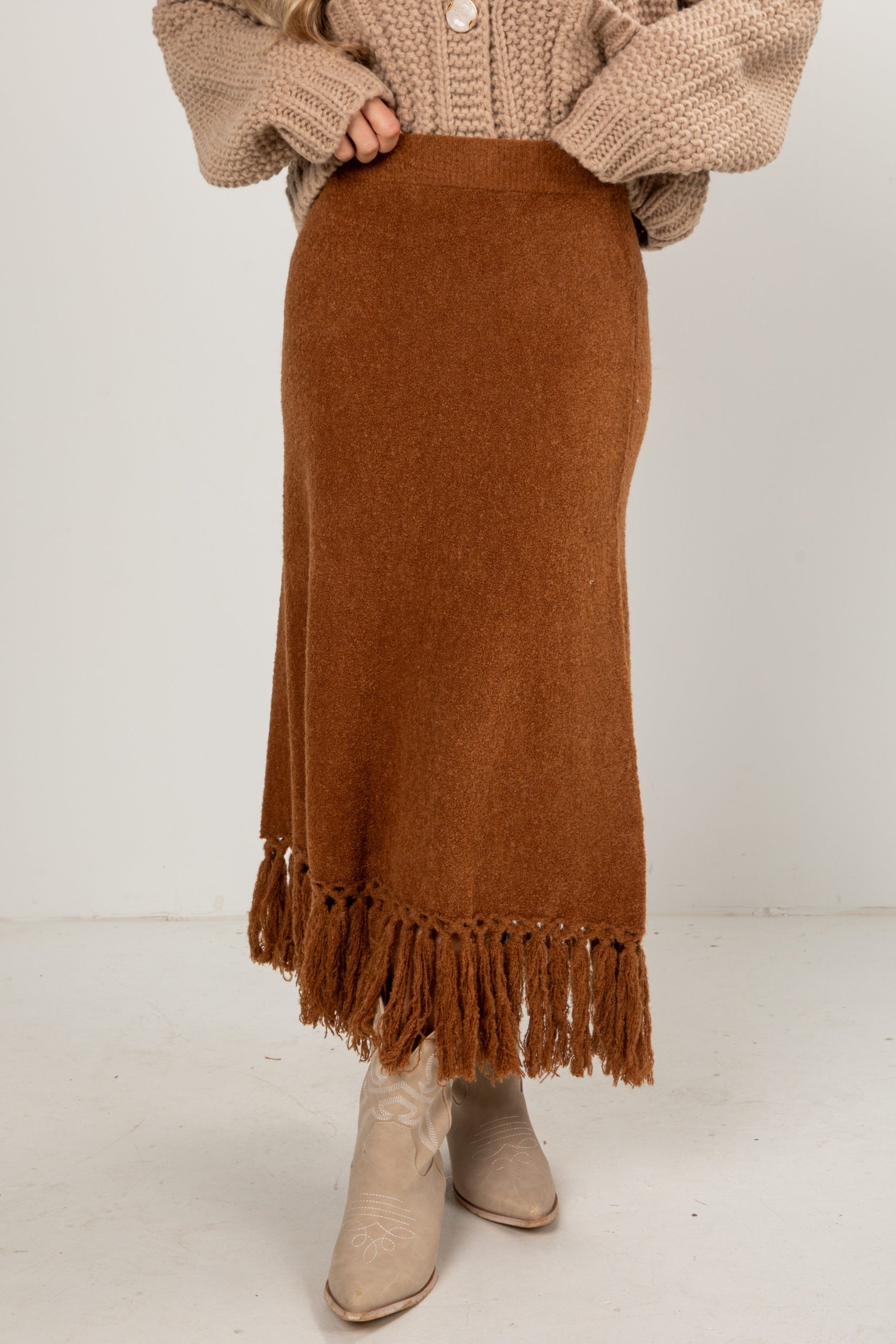 FINAL SALE - Chalet Fringe Camel Skirt - Image 3