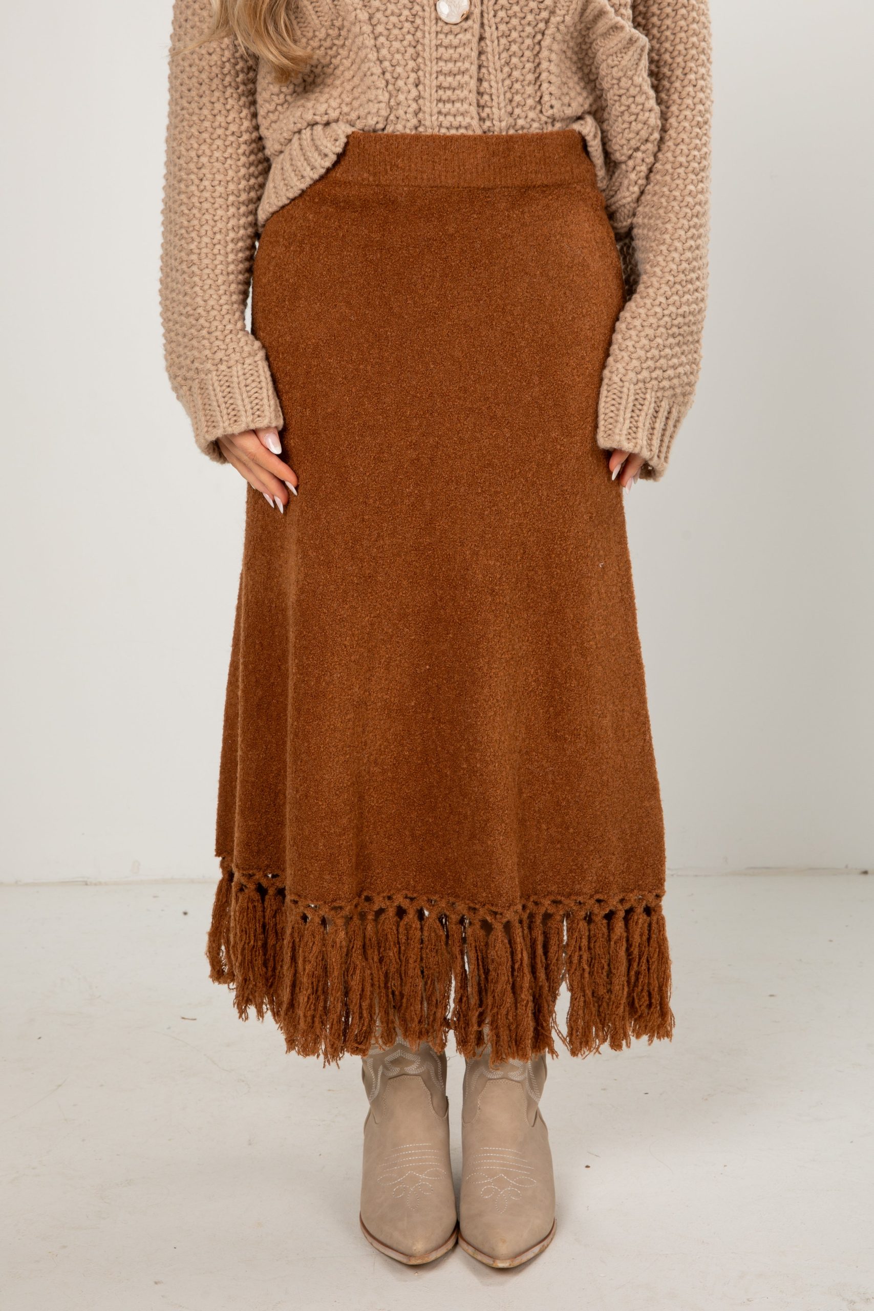 FINAL SALE - Chalet Fringe Camel Skirt - Image 4