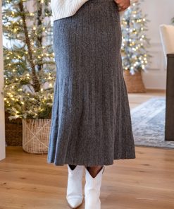 FINAL SALE - Effortlessly Cozy Charcoal Knit Midi Skirt