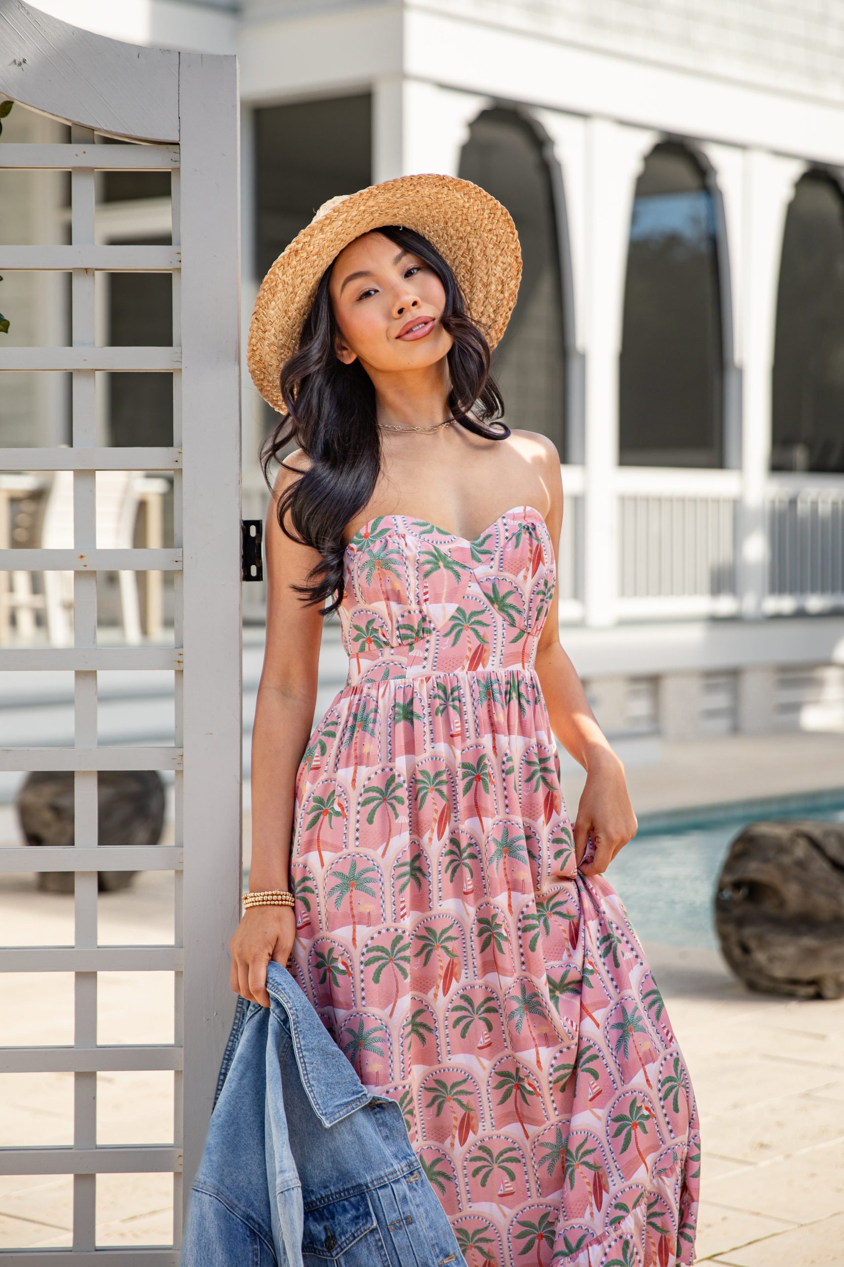 Sunset Palm Coral Print Midi Dress - Image 4