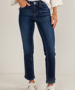 Carlene Dark Wash Mid-Rise Slim Straight Jeans