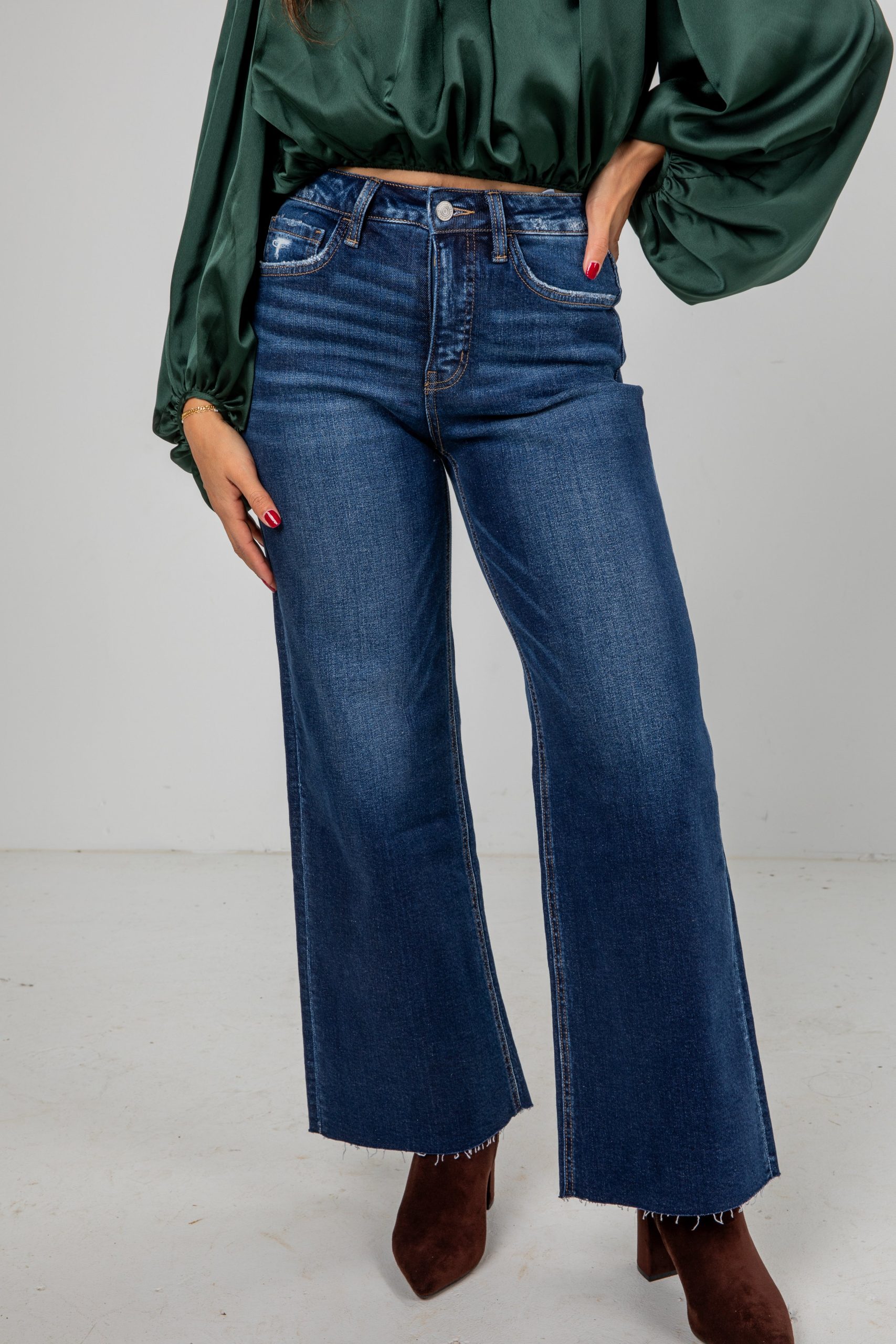 Sarah Dark Wash Tummy Control Wide Leg Jeans