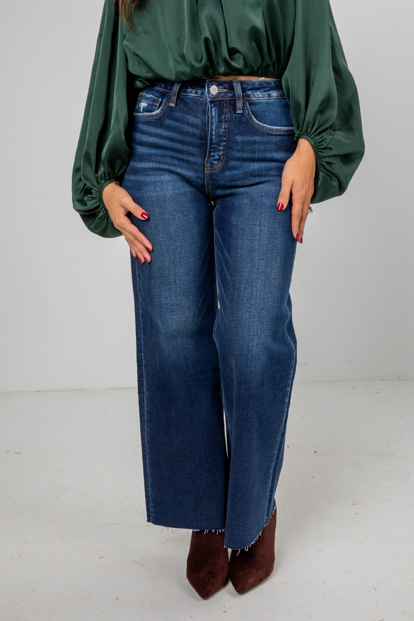 Sarah Dark Wash Tummy Control Wide Leg Jeans - Image 2