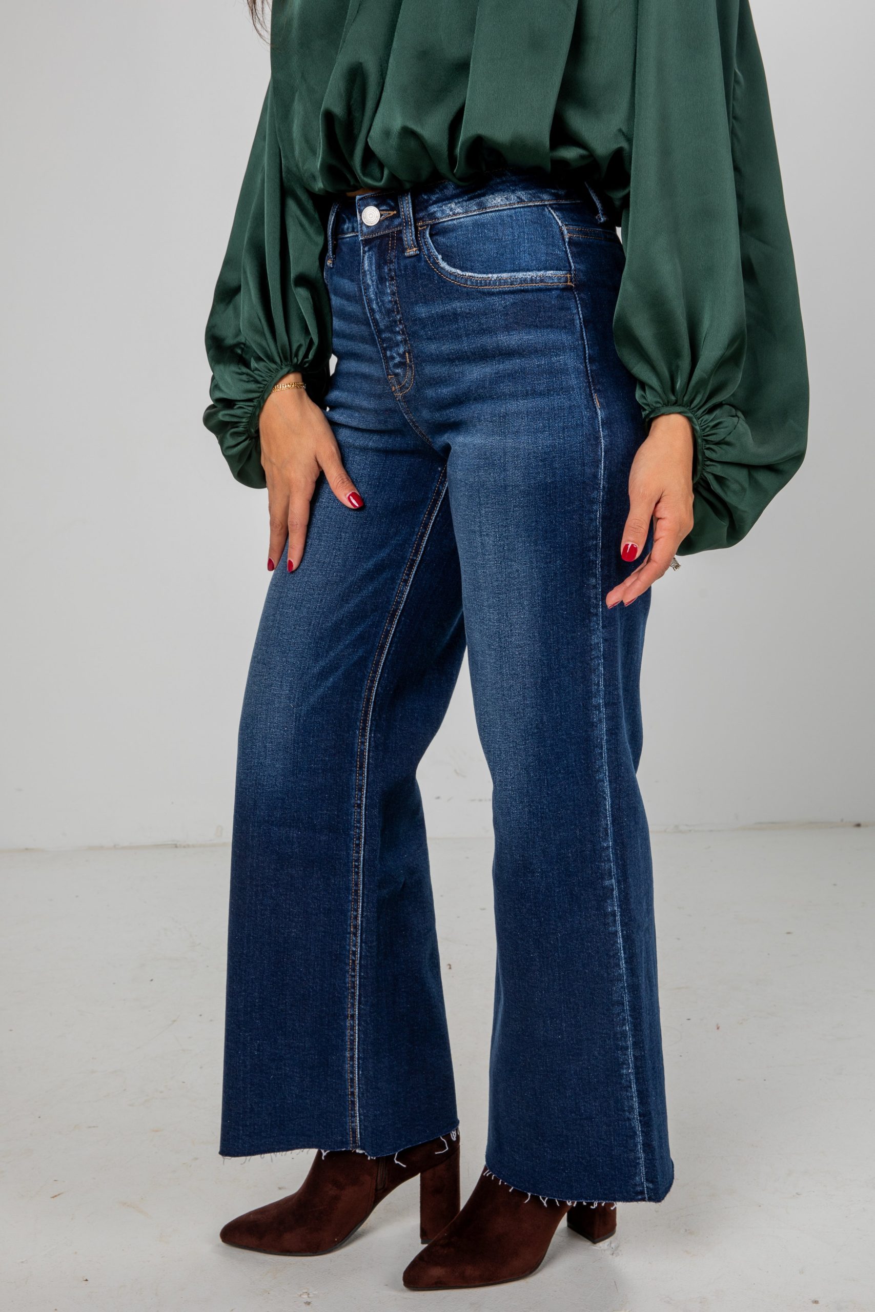Sarah Dark Wash Tummy Control Wide Leg Jeans - Image 3