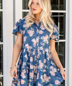 In The Air Floral Denim Tiered Mini Dress