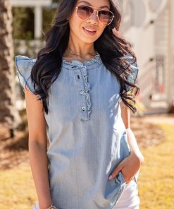 Denim Daydream Ruffle Blouse