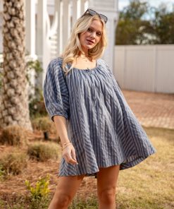 Harbor Lines Striped Denim Mini Dress