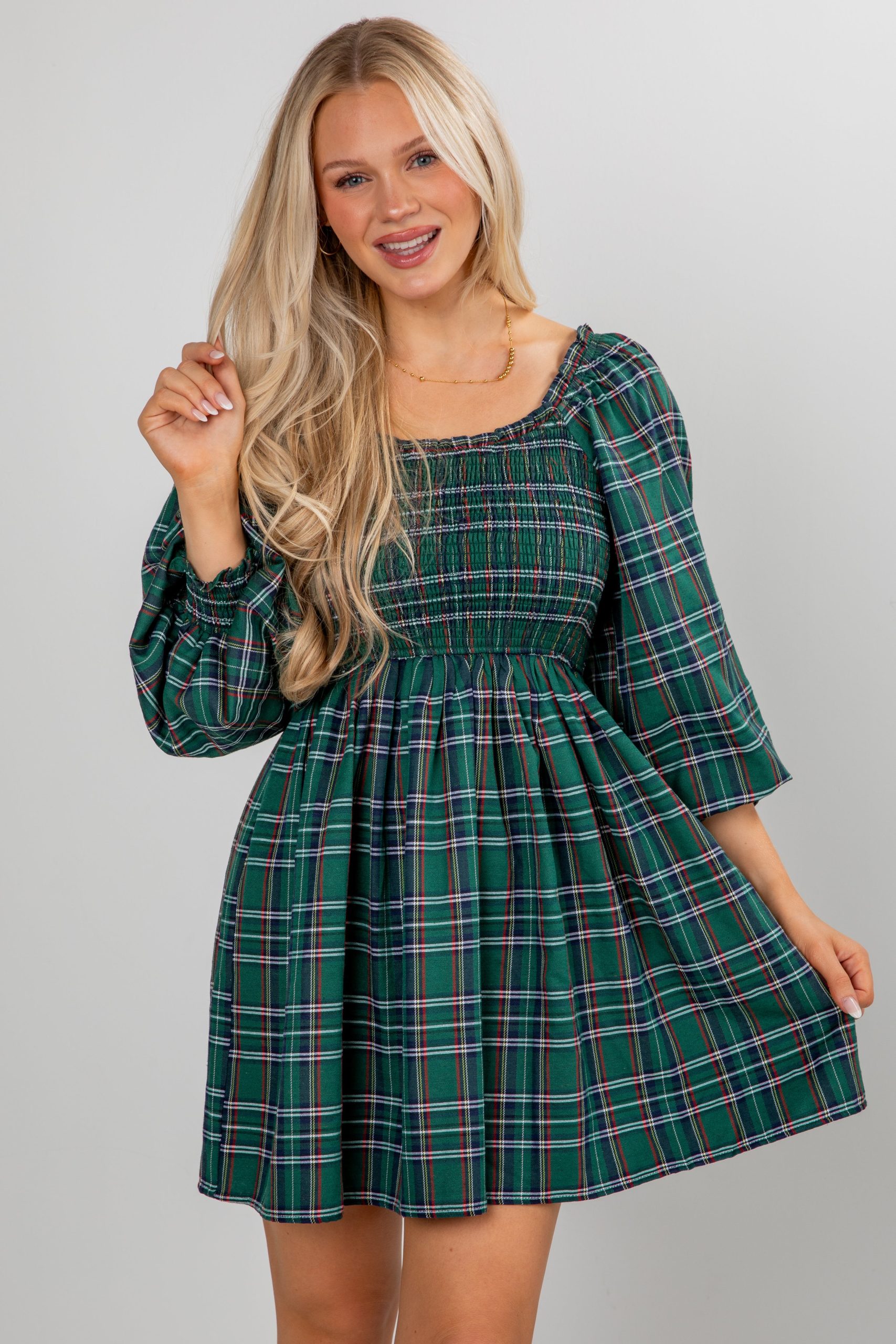 FINAL SALE - All The Gifts Green Plaid Mini Dress - Image 5