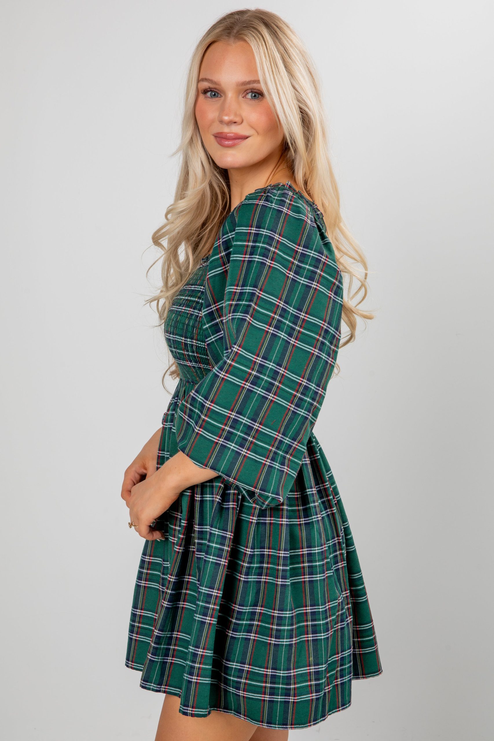 FINAL SALE - All The Gifts Green Plaid Mini Dress - Image 4