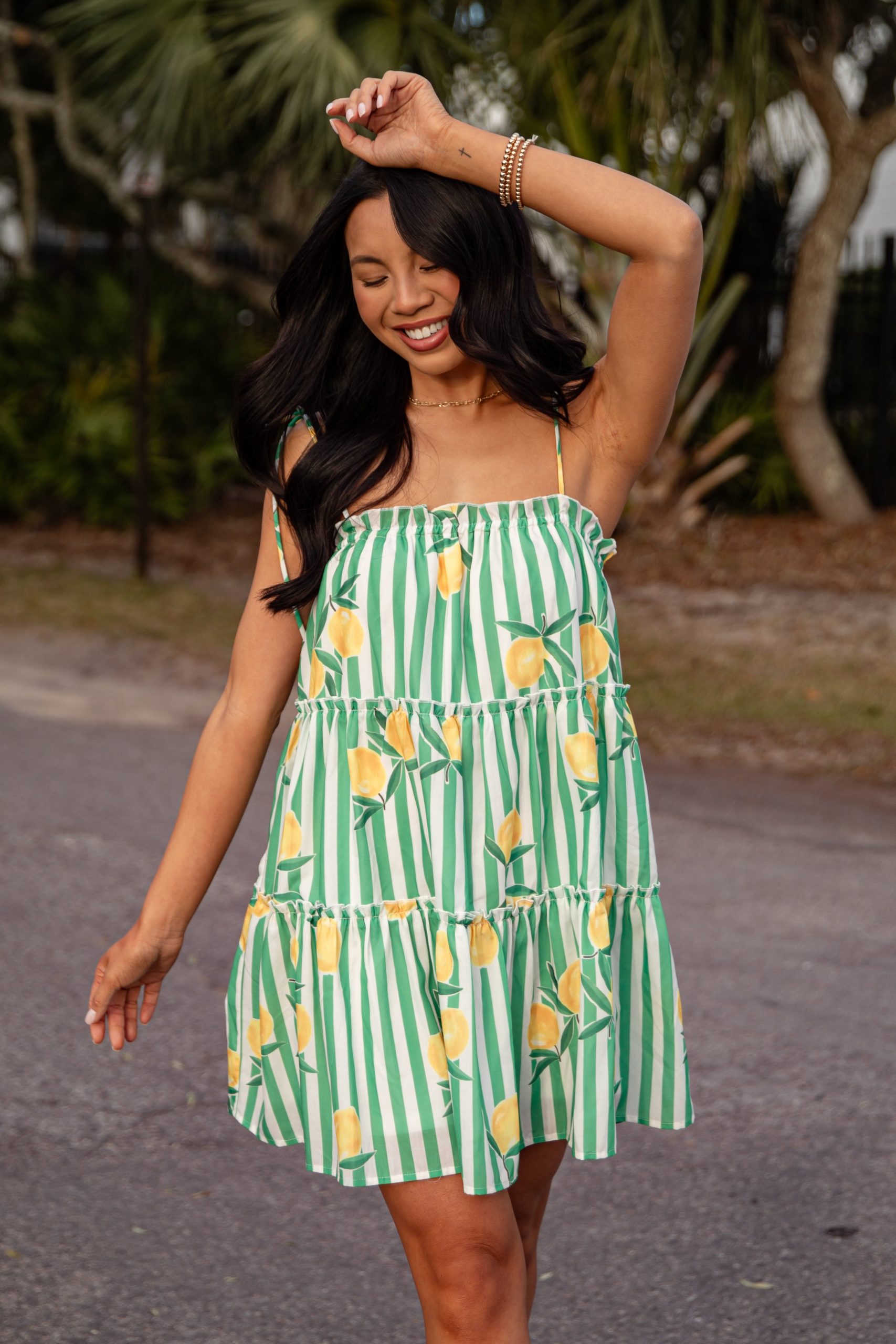 Citrus Grove Tiered Stripe Mini Dress