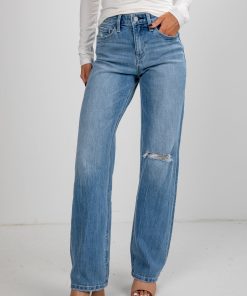Ellie Light Wash High-Rise Distressed Slim Wide Leg Jeans