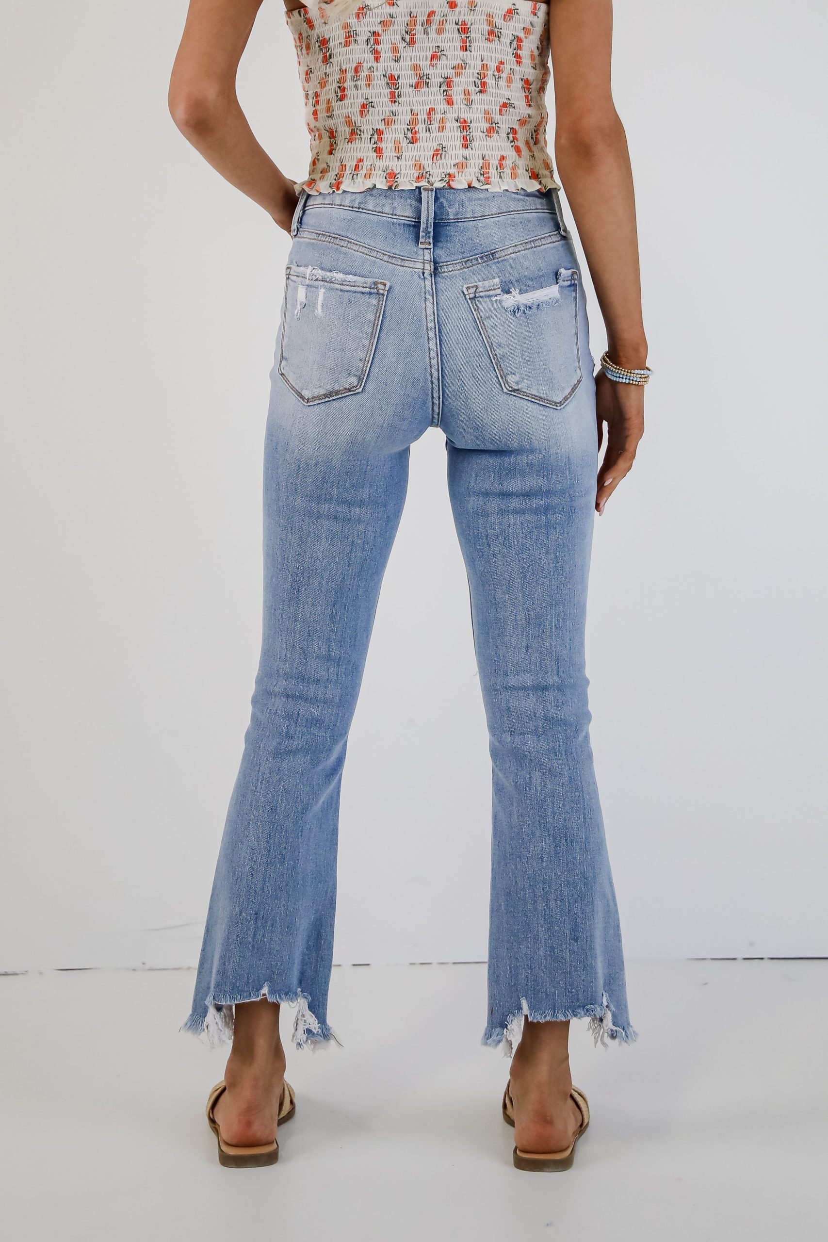 FINAL SALE - Cindy Light Wash Distressed Crop Flare Jeans - Image 4
