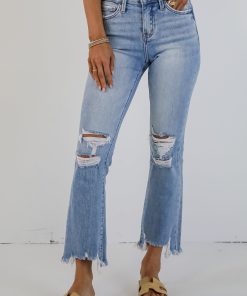 FINAL SALE - Cindy Light Wash Distressed Crop Flare Jeans