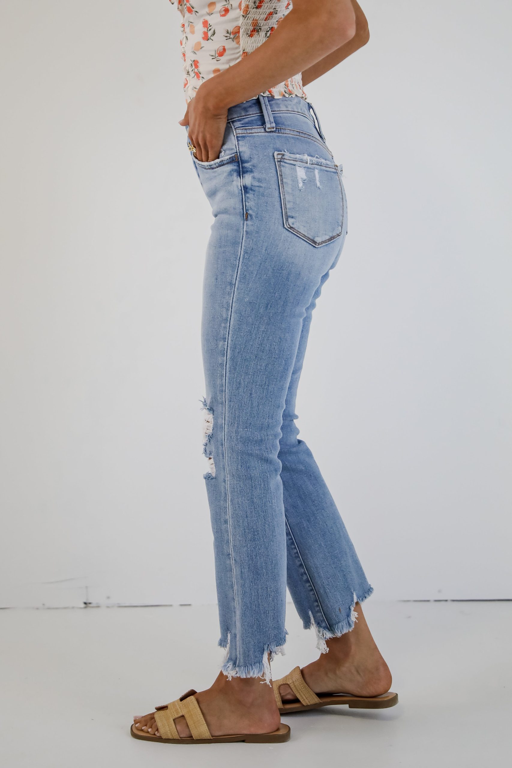FINAL SALE - Cindy Light Wash Distressed Crop Flare Jeans - Image 3