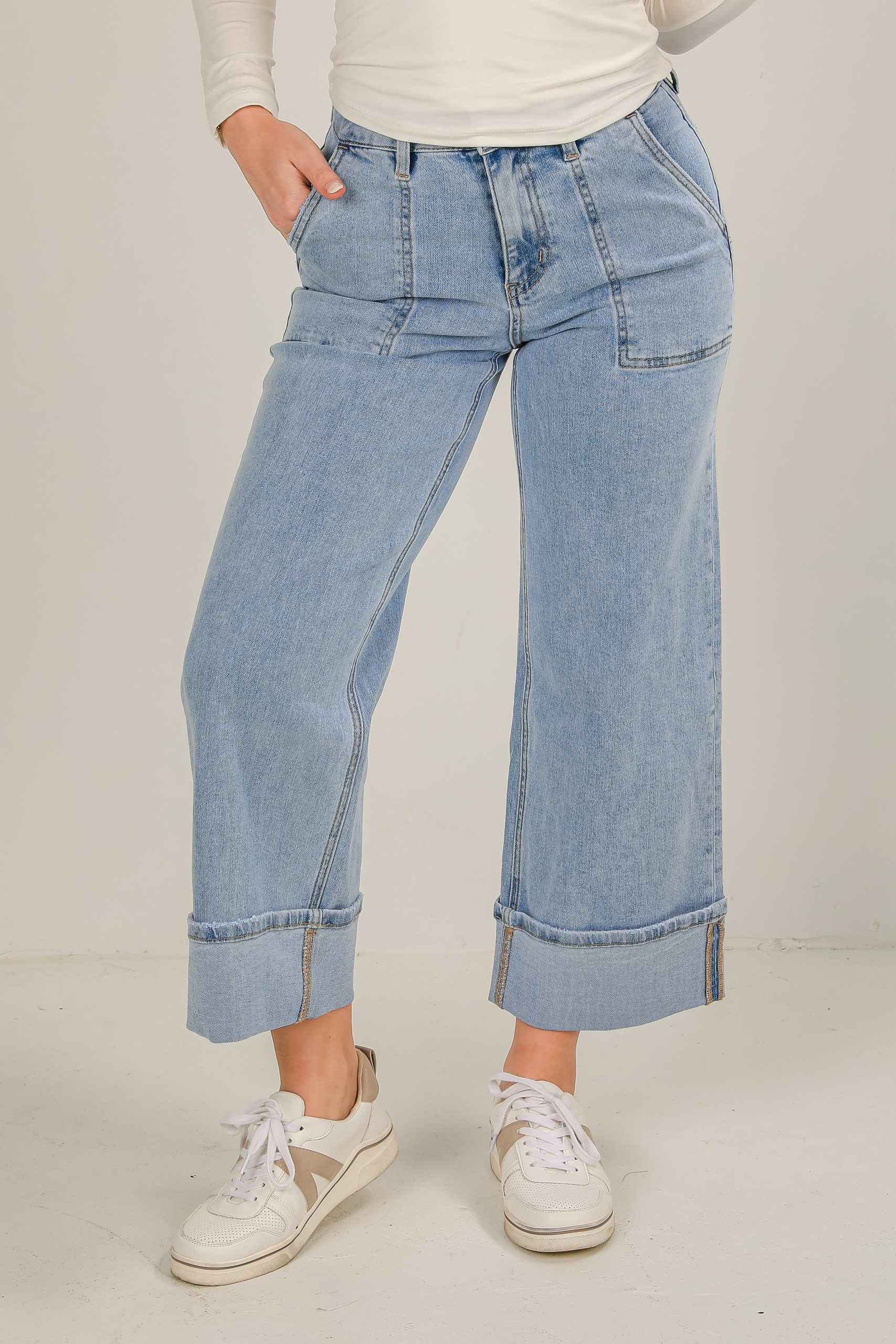 Camille Light Wash High-Rise Cuffed Wide Leg Jeans - Image 3