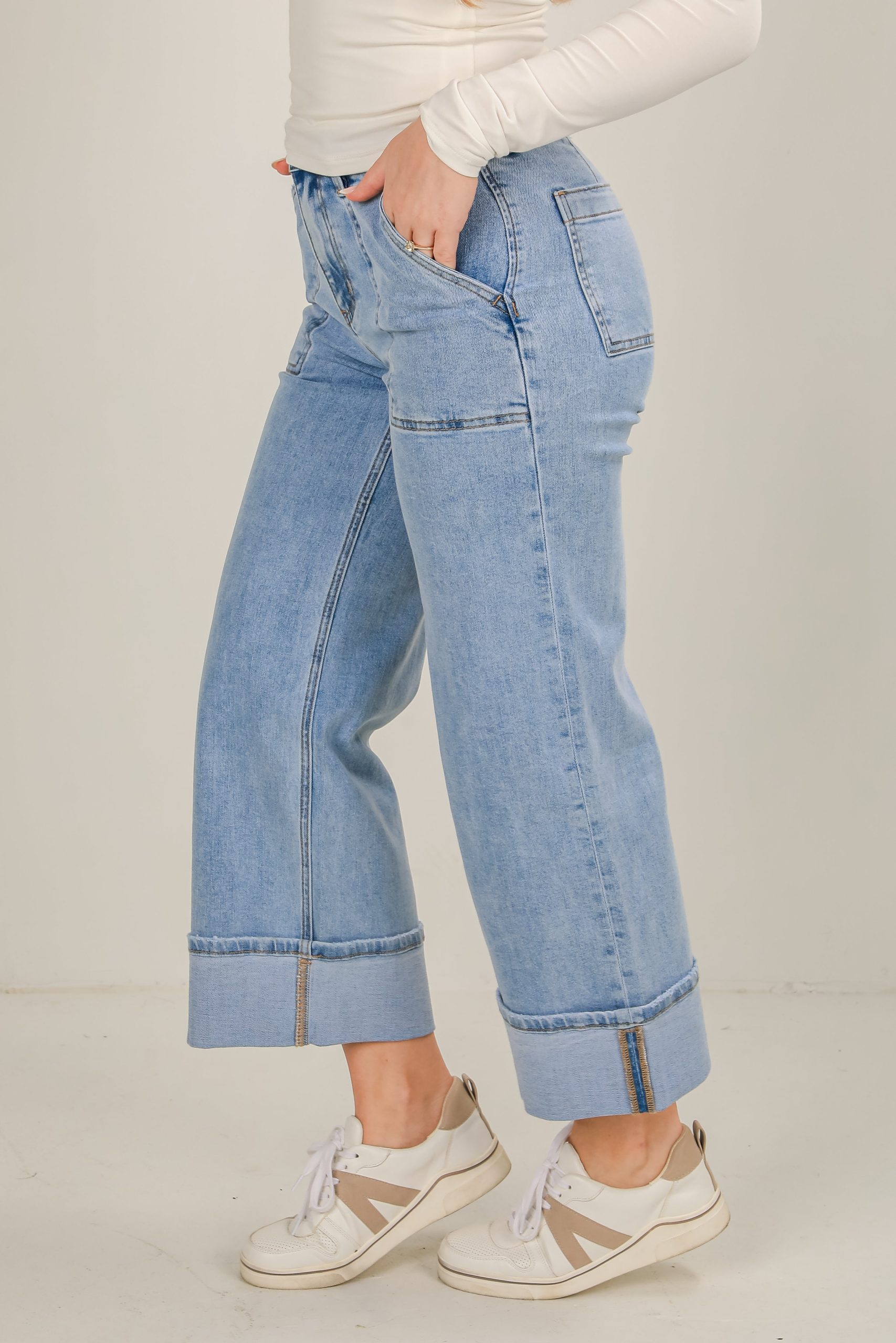 Camille Light Wash High-Rise Cuffed Wide Leg Jeans - Image 4