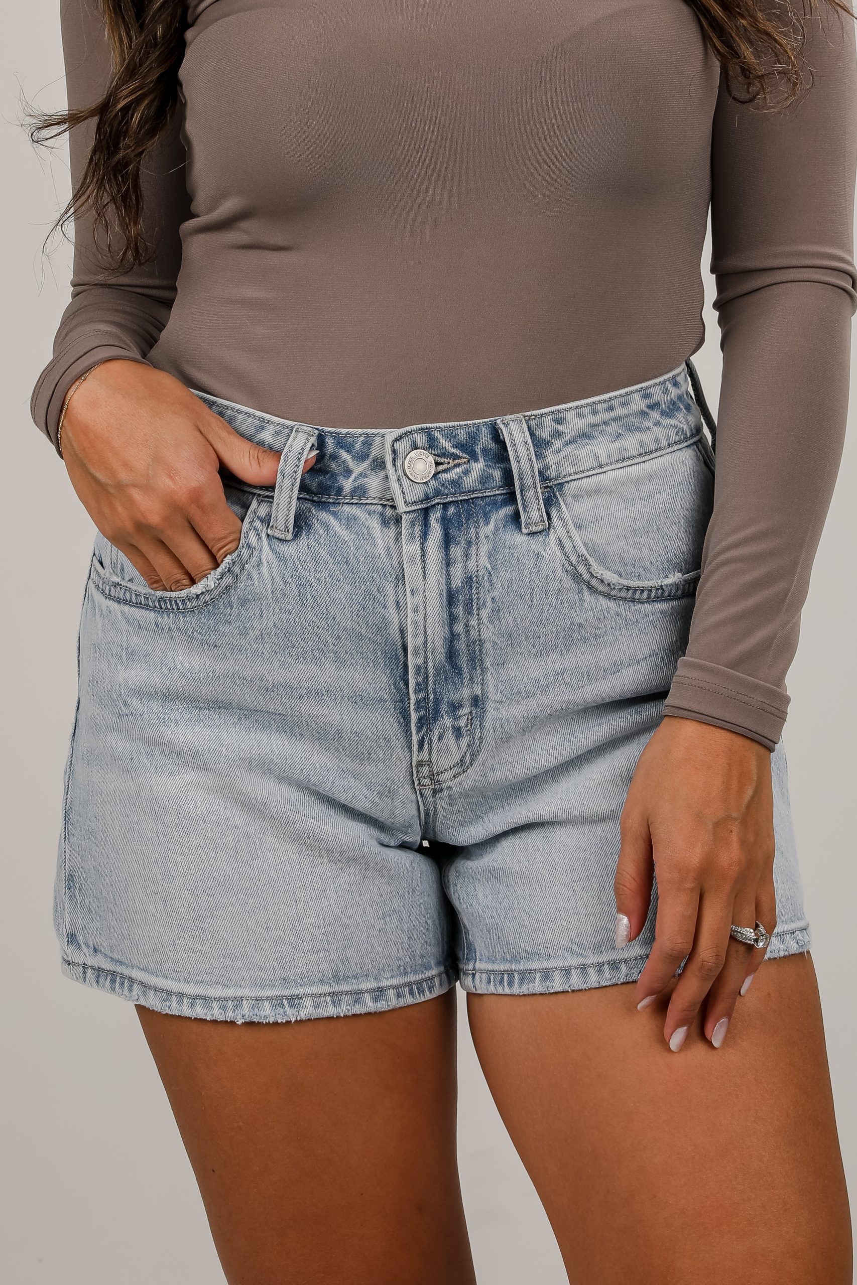 Becca Light Wash High-Rise Denim Shorts