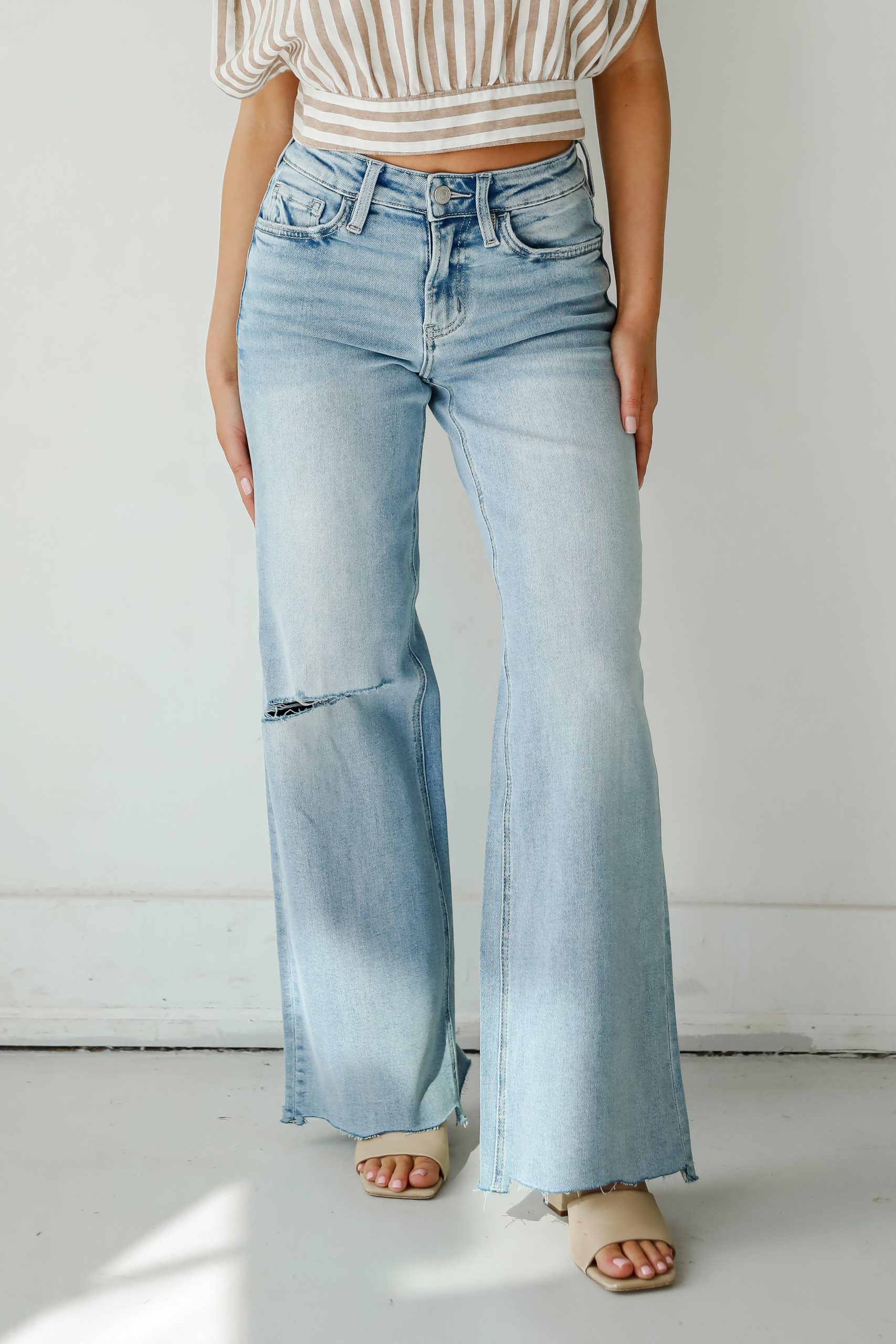 FINAL SALE - Bailey Light Wash High-Rise Distressed Wide Leg Jeans