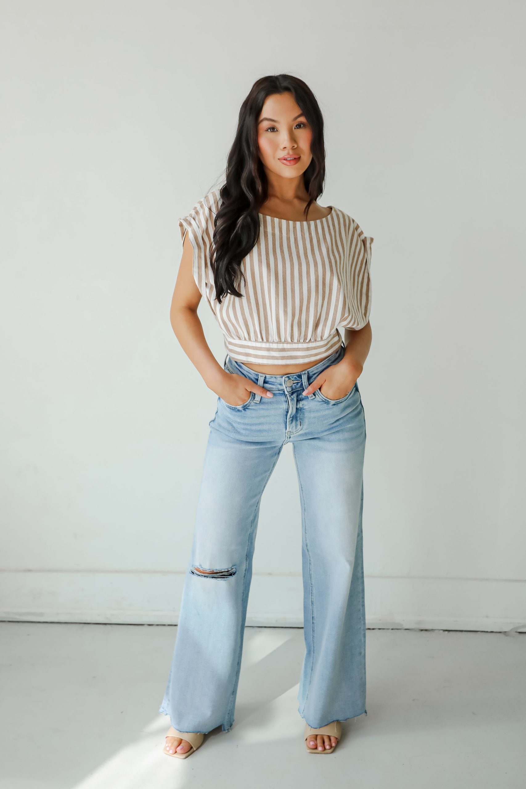 FINAL SALE - Bailey Light Wash High-Rise Distressed Wide Leg Jeans - Image 2