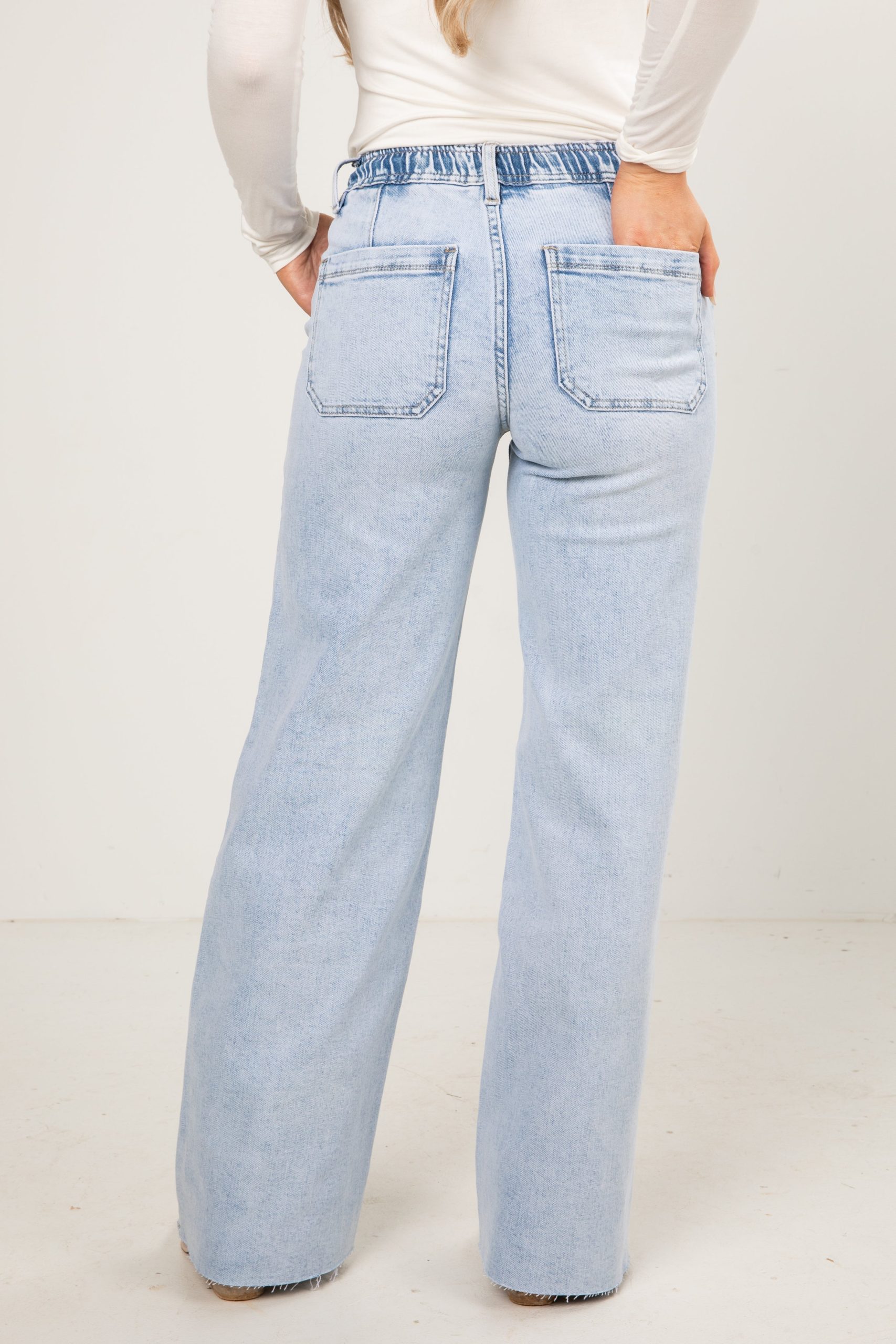 Ali Light Wash High-Rise Drawstring Wide Leg Jeans - Image 4