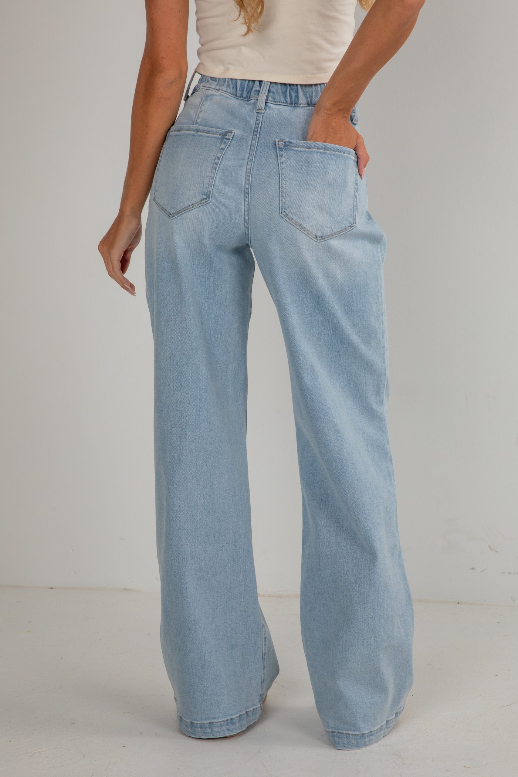 Cara Light Wash High-Rise Drawstring Wide Leg Jeans - Image 5