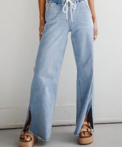 FINAL SALE - Carla Light Wash High-Rise Drawstring Waist Wide Leg Jeans