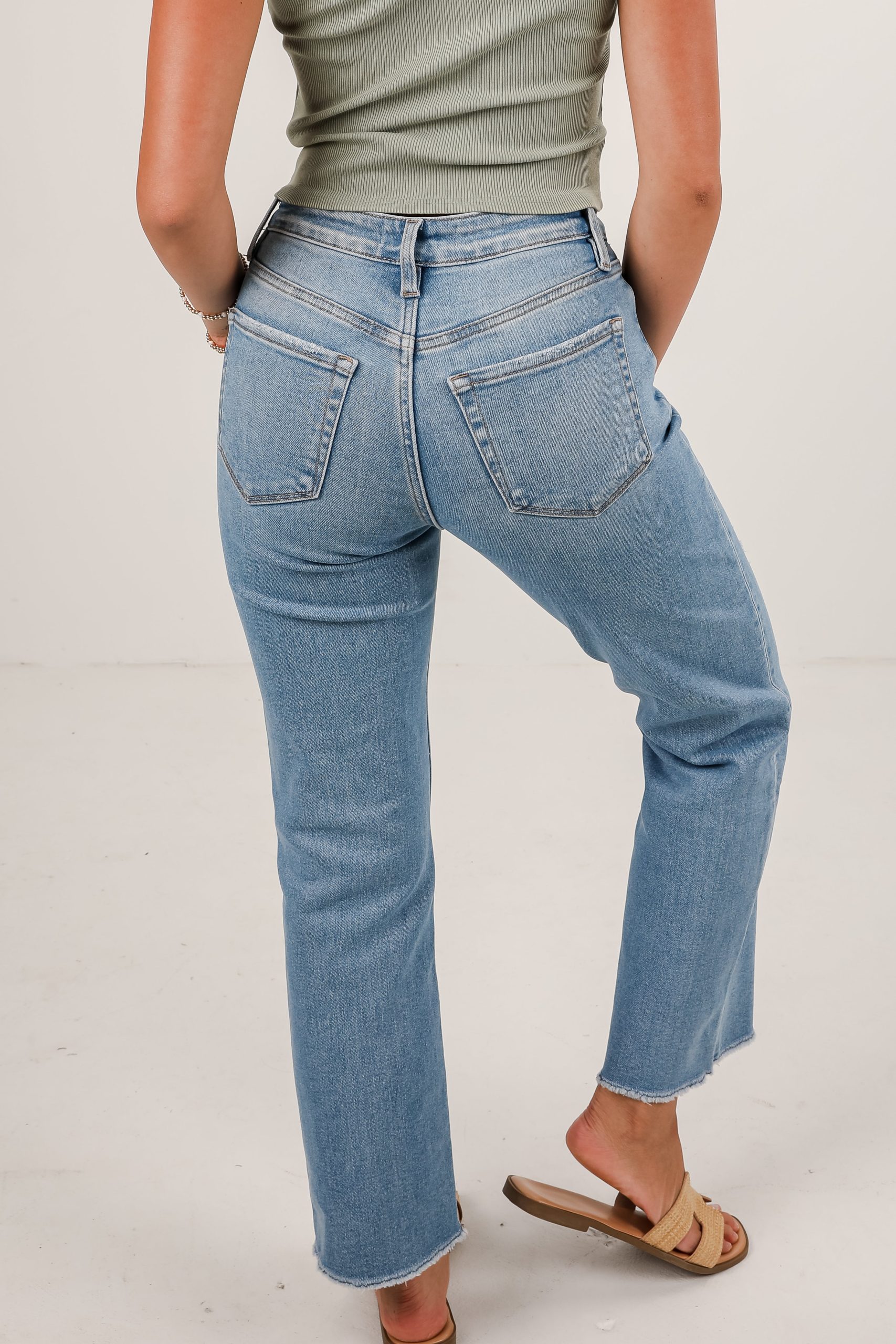 FINAL SALE - Aria Light Wash High-Rise Distressed Stretch Straight Jeans - Image 4