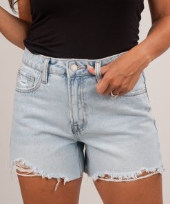 Emmy Light Wash High-Rise Distressed Denim Shorts