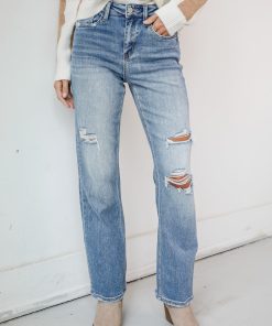 FINAL SALE - Kendall Light Wash High-Rise Distressed Dad Jeans