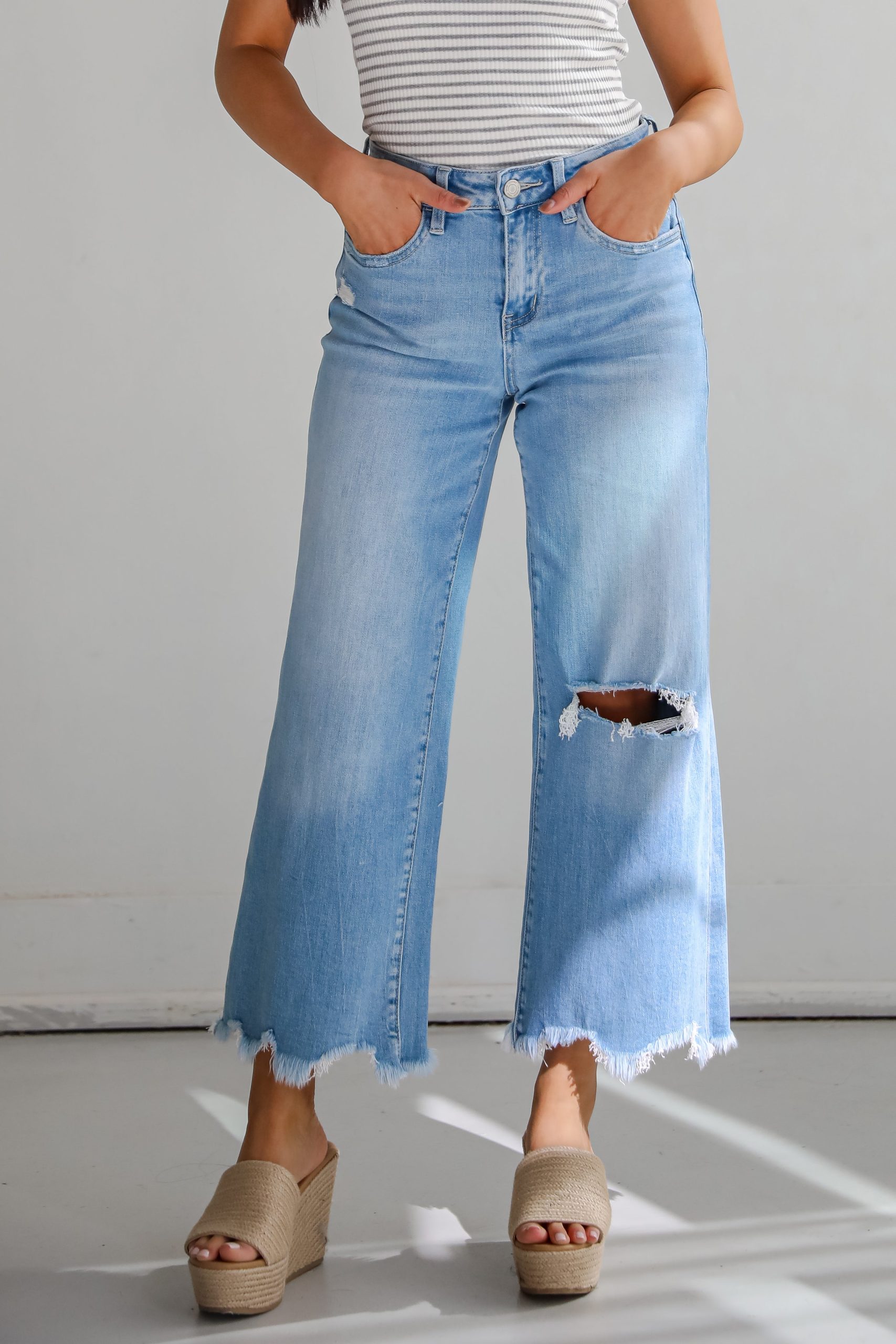 FINAL SALE - Jamie Light Wash High-Rise Distressed Wide Leg Jeans