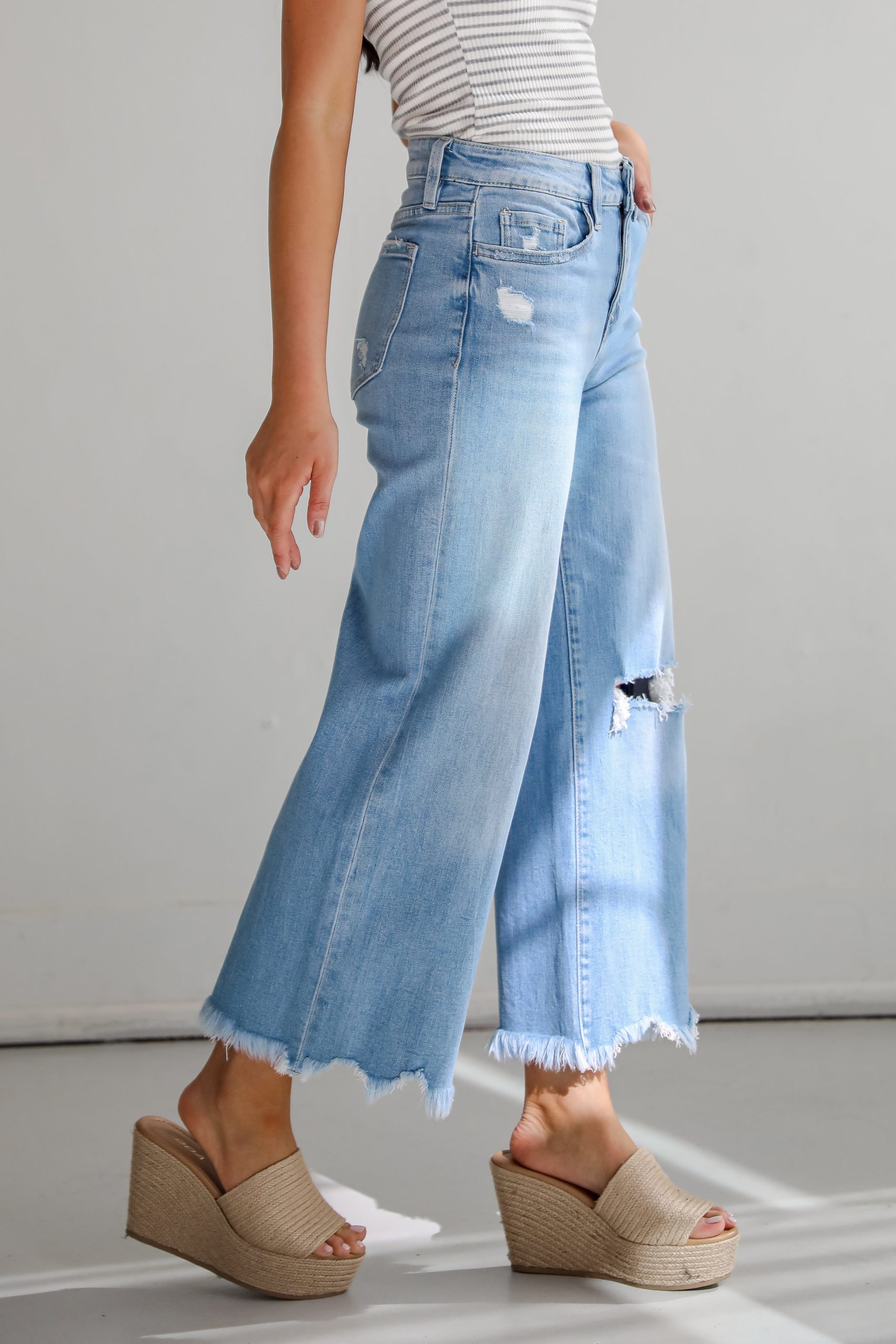 FINAL SALE - Jamie Light Wash High-Rise Distressed Wide Leg Jeans - Image 3