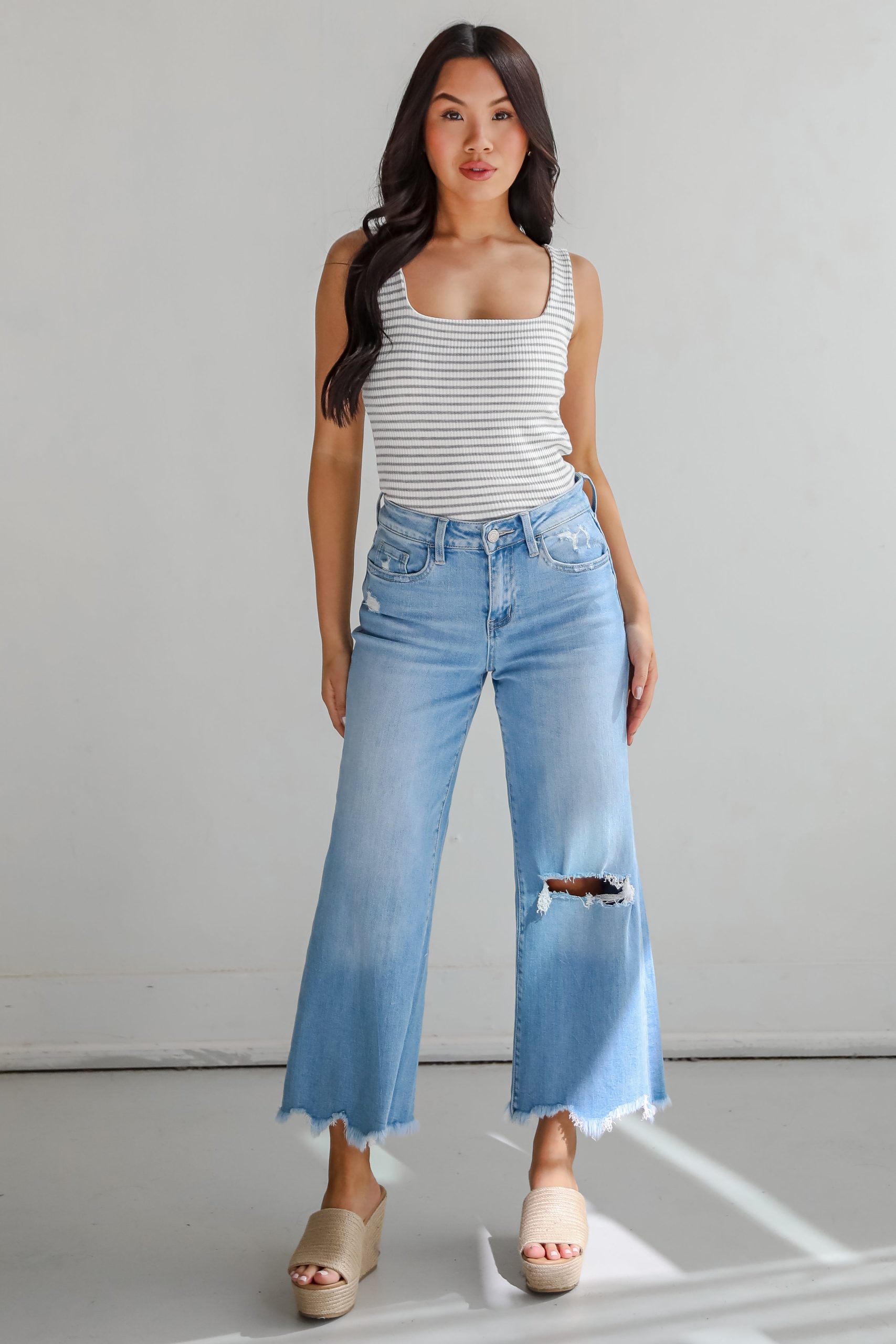 FINAL SALE - Jamie Light Wash High-Rise Distressed Wide Leg Jeans - Image 2