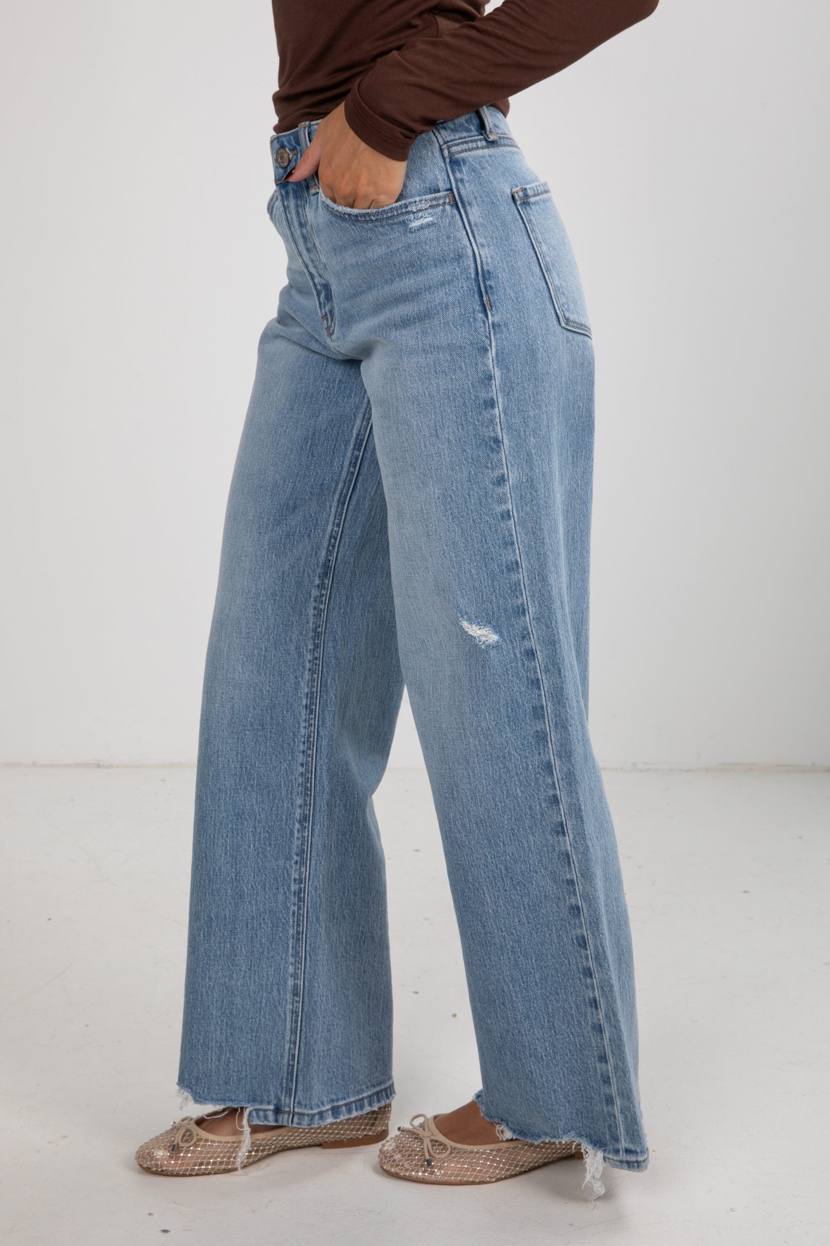 Miley Light Wash High-Rise Distressed Wide Leg Jeans - Image 3