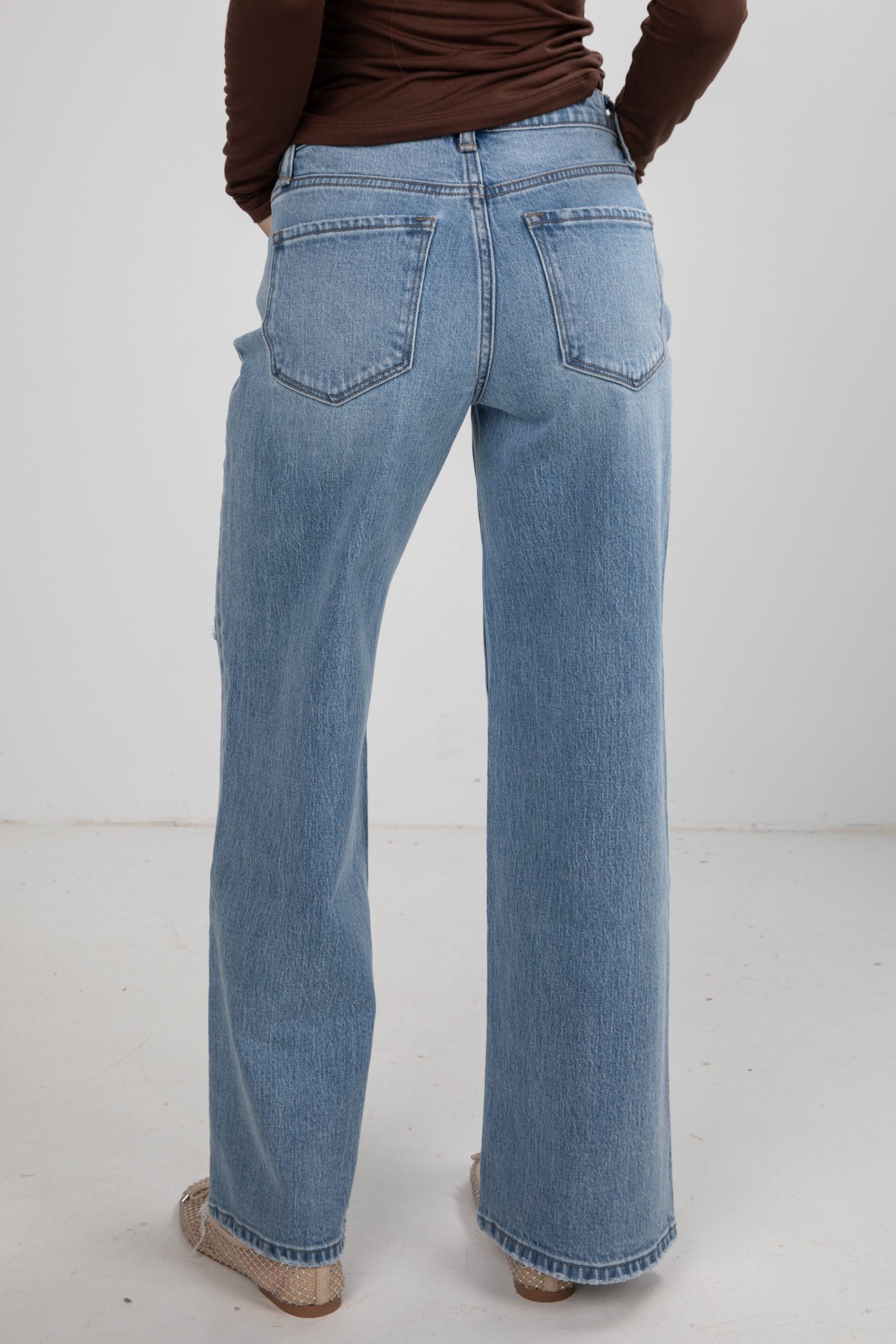 Miley Light Wash High-Rise Distressed Wide Leg Jeans - Image 5