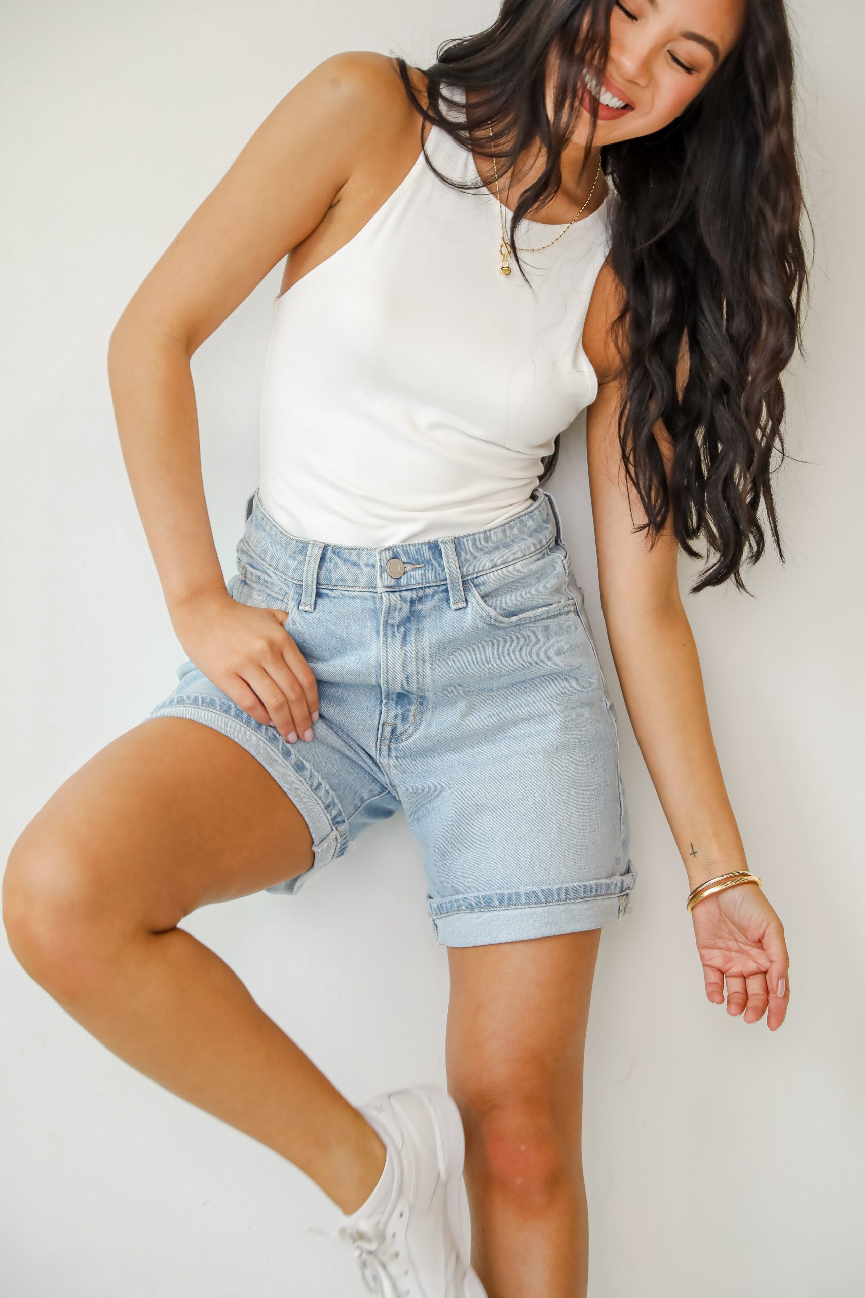 Loretta Light Wash High-Rise Midi Denim Shorts - Image 2
