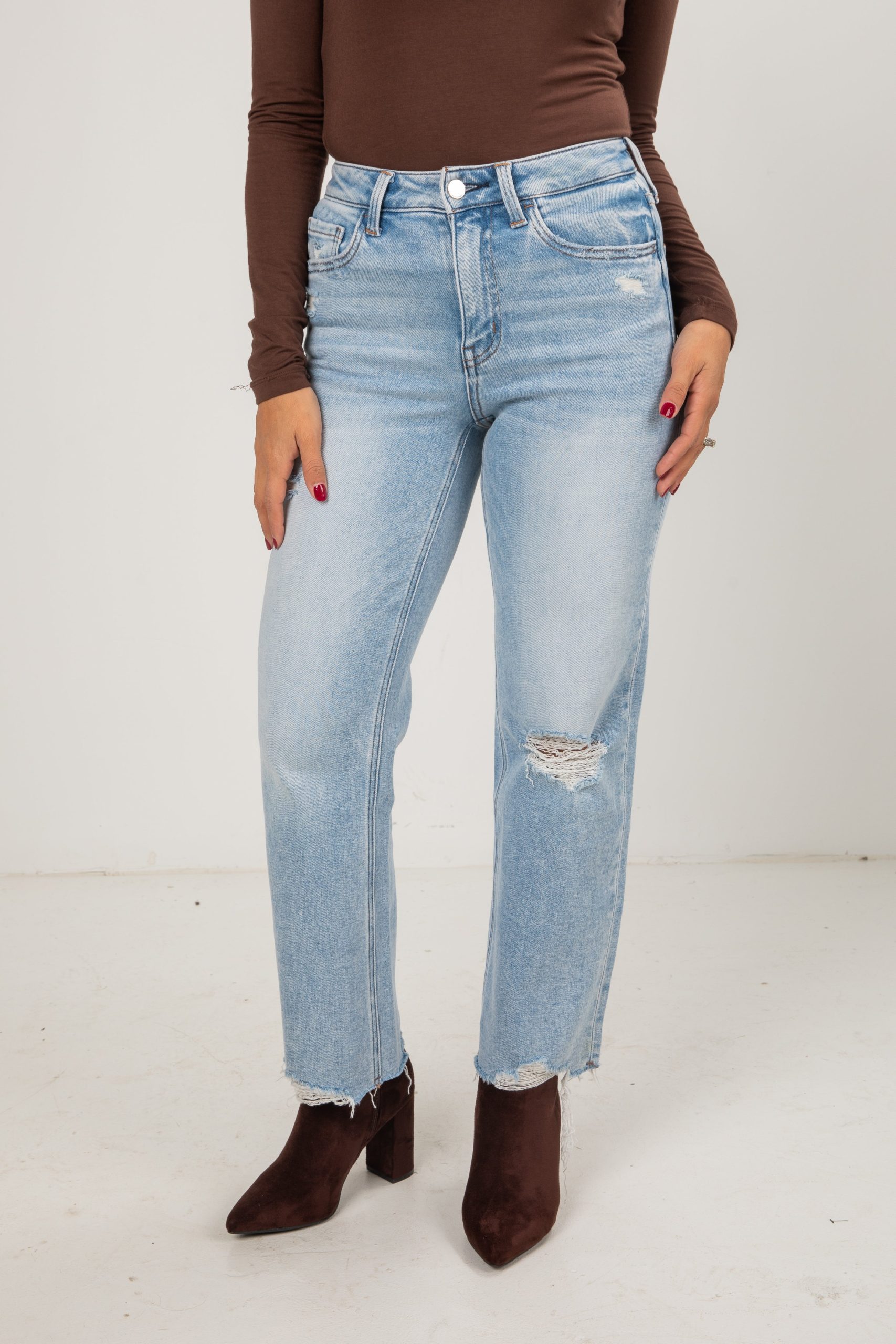 Elise Light Wash High-Rise Distressed Slim Wide Leg Jeans - Image 2