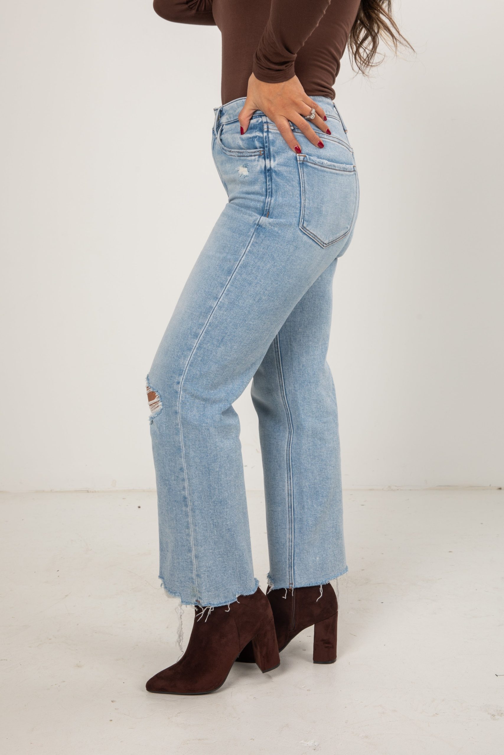 Elise Light Wash High-Rise Distressed Slim Wide Leg Jeans - Image 3
