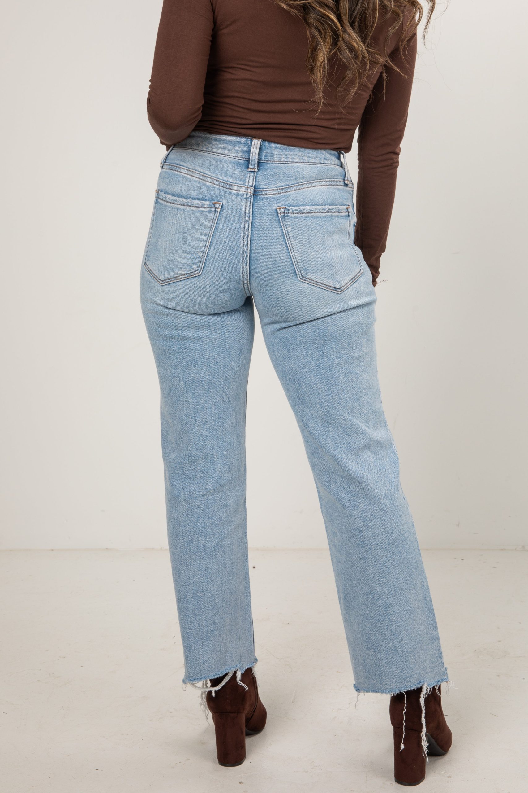 Elise Light Wash High-Rise Distressed Slim Wide Leg Jeans - Image 4