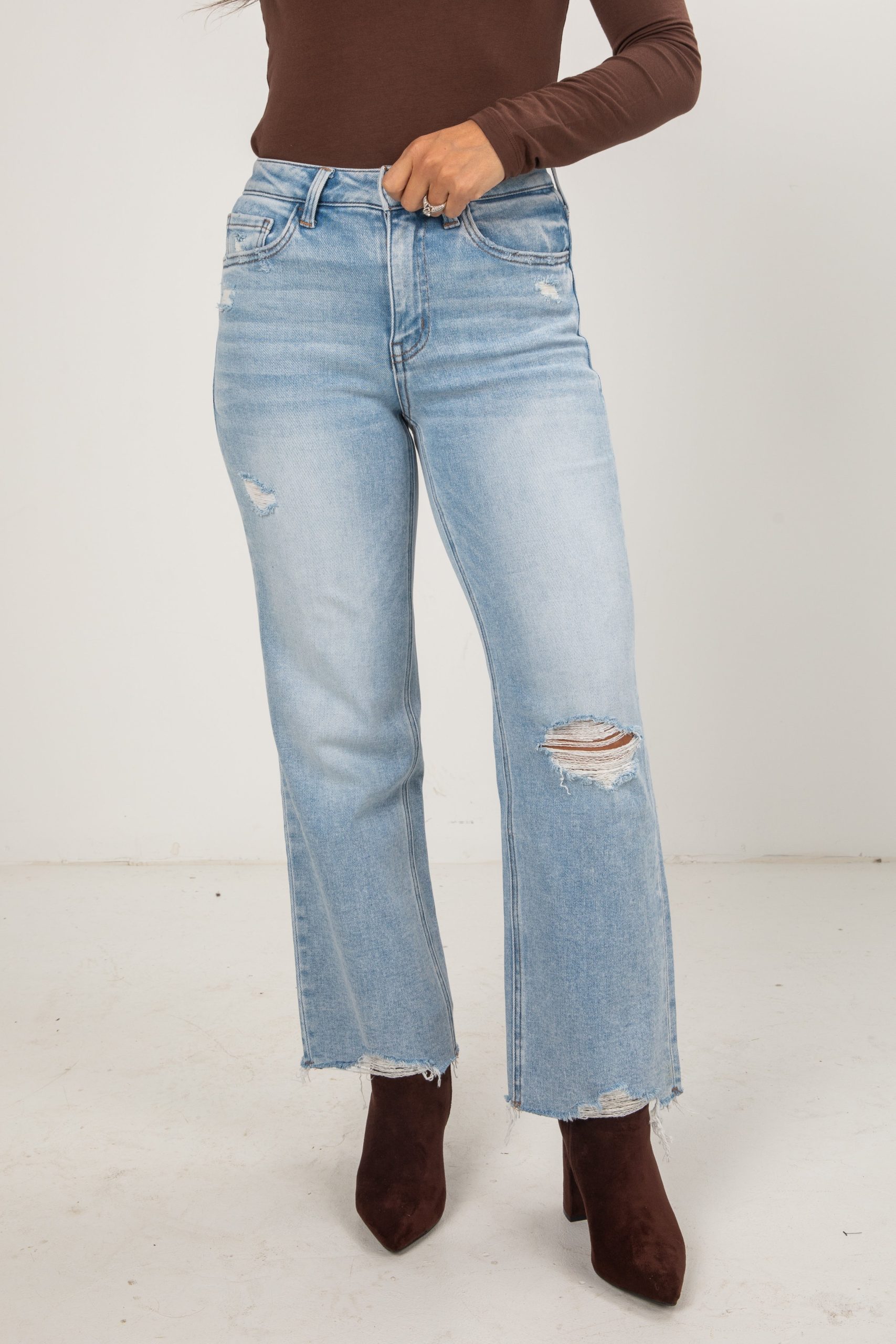 Elise Light Wash High-Rise Distressed Slim Wide Leg Jeans - Image 5