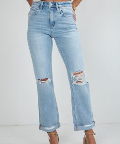 Alex Light Wash High-Rise Distressed Straight Leg Jeans