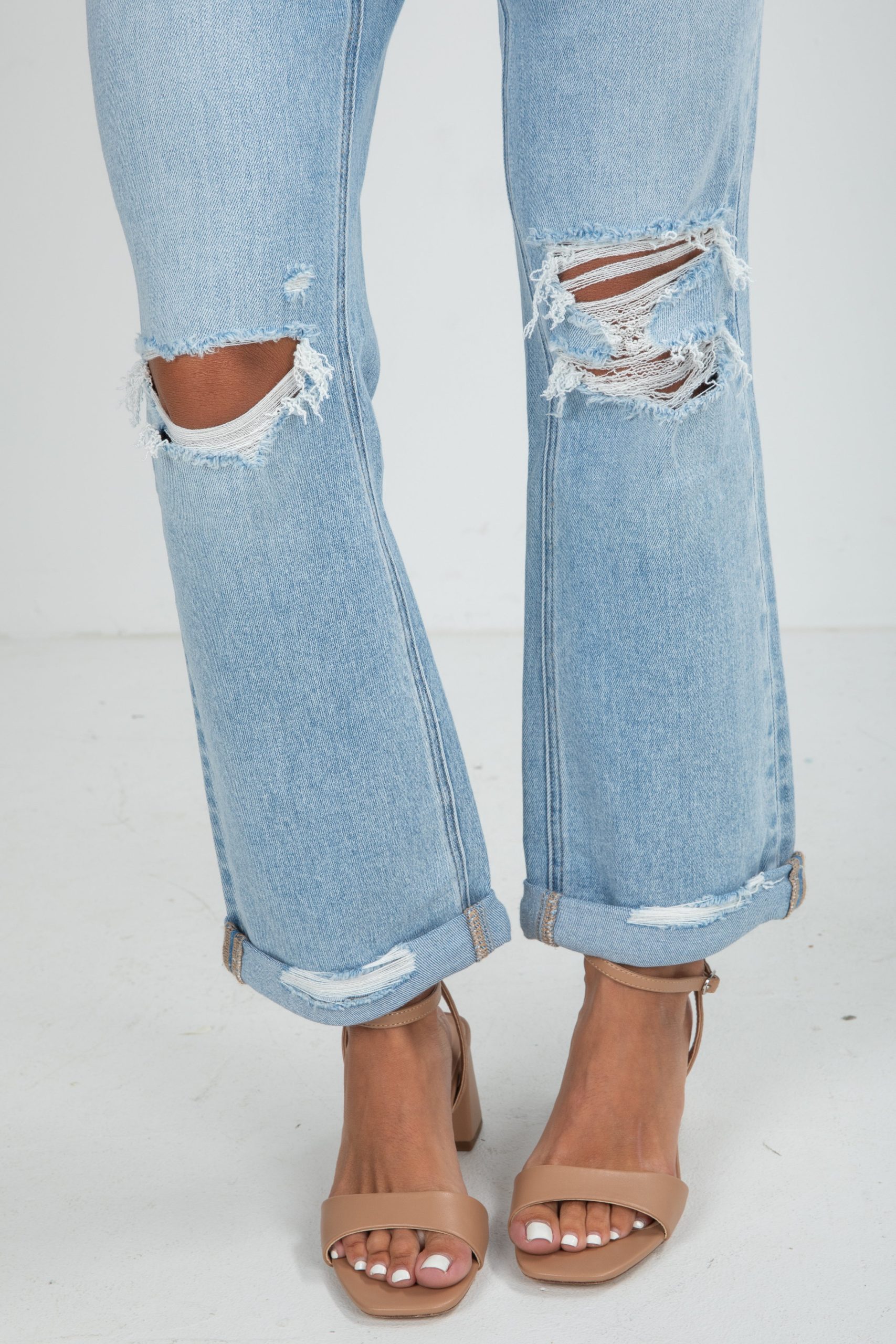 Alex Light Wash High-Rise Distressed Straight Leg Jeans - Image 2