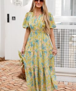 Willow Season Tiered Floral Lime Midi Dress